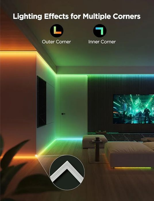 Govee  LED лента с профили  5м  светлини  Alexa Google Smart 
Работи с Alexa, Google Assistant, Matter, Smarthings, дифузерен канал с LED светлини за