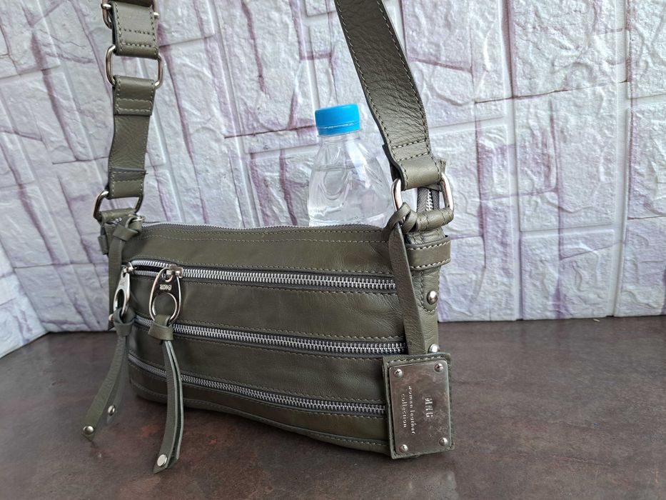 дамска чанта,Mango,зелена малка чантичка-естествена кожа