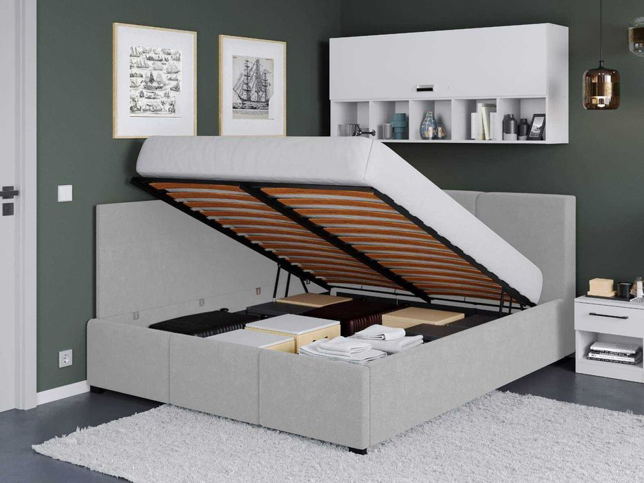 Pat Tapitat de colt Avelis Gri cu somiera rabatabila