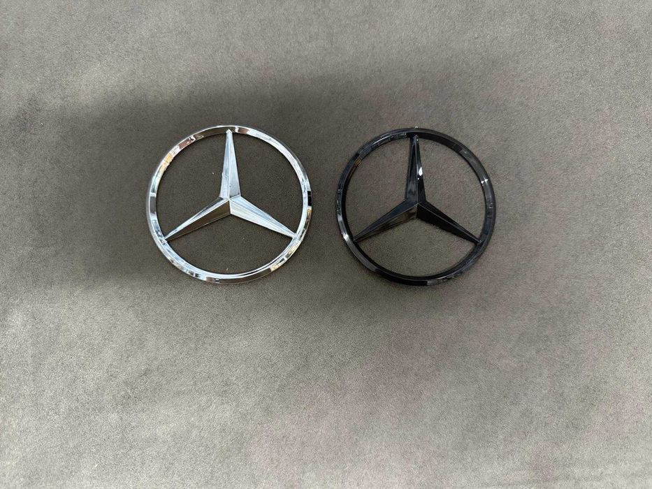 Emblema Sigla Logo Stea Mercedes- pate Neagru Lucios Argintiu 9cm