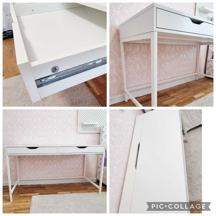 VAND 1 Birou lucru alb ALEX lungime 132 latime 58 cm IKEA Cadru metalic 2 sertare in fata