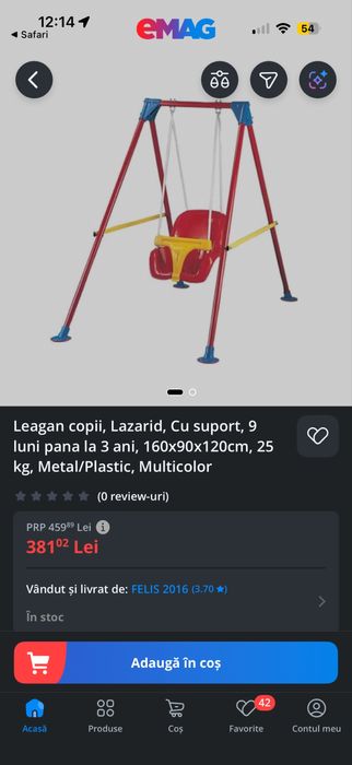 Leagan copii 1-3 ani 160x90x20cm