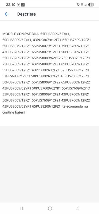Telecomanda Philips Ambilight Noua Originala