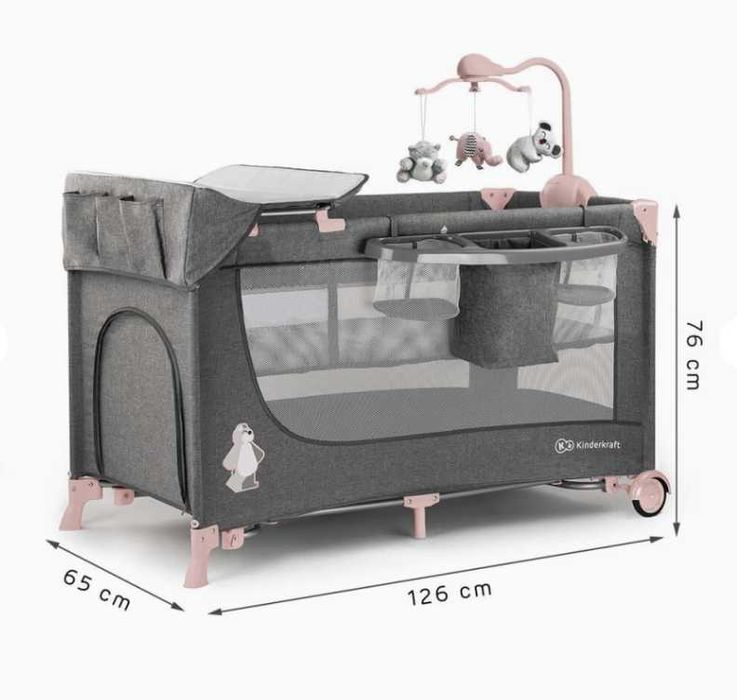 Patut pliabil pentru bebelusi KinderKraft - Joy Full, cu accesorii