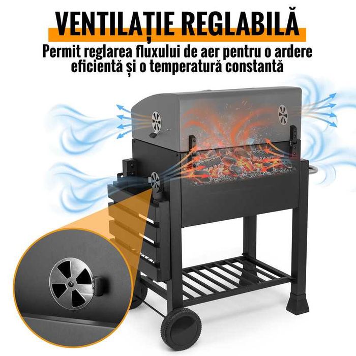 Gratar pe Carbune Profesional Mr. Grill, Dimensiune L- Negru