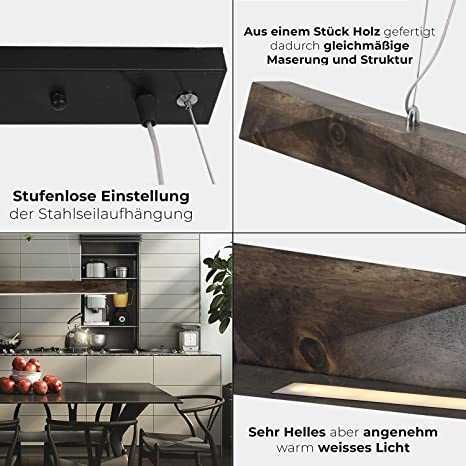 LED ЛЕД висяща лампа, Дървена с регулируема височина, с дистанционно