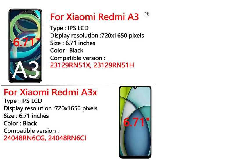 НОВ дисплей за Xiaomi Redmi A3 23129RN51X и 3 броя стъклени протектори