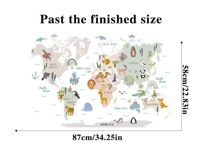 Sticker educativ harta lumii cu animale, sticker decorativ autocolant, sticker camera copilului