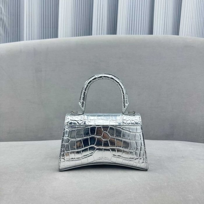 Geanta Balenciaga Hourglass, silver crocodile, 23x10x24cm, Premium