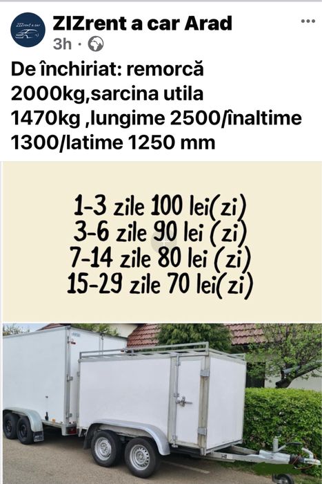 De închiriat autoturisme, microbuze 8+1 ,remorci