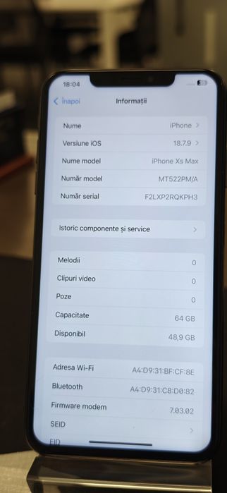 Apple iPhone XS Max 64GB Space Gray – Baterie 100% – Perfect funcțional