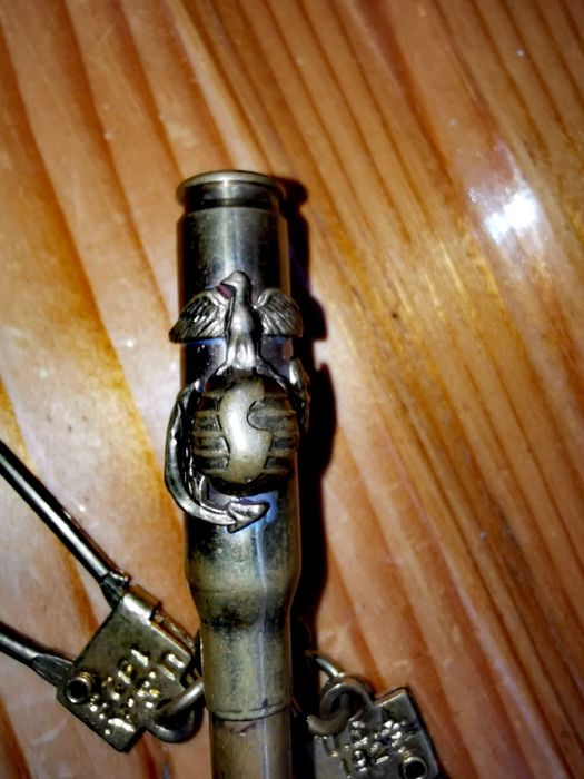 Антикварен месингов бронзов военен ключодържател фиба щипка за пари