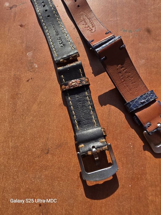Vând 2 curele handmade din piele exotica de piton și iguană pentru ceas 22mm