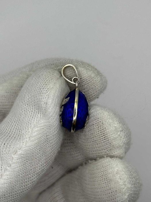 LANT + PANDANTIV AUR alb 14K - OU de Paste + Email - Model Faberge !