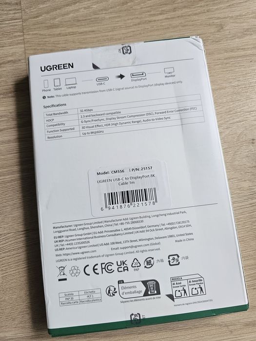 Cablu UGREEN CM556 Nou  1 metru, USB C to Display  Port 8K rezolutie