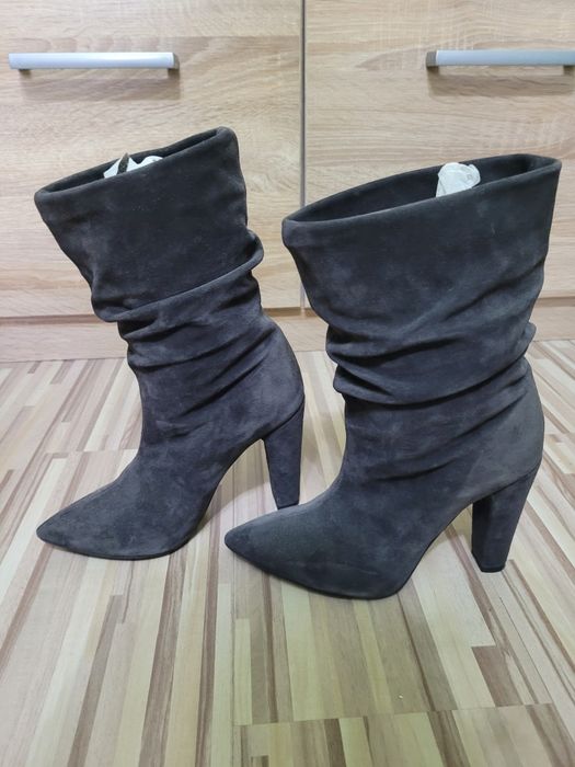 Cizme piele naturală întoarsă, gri nr 37