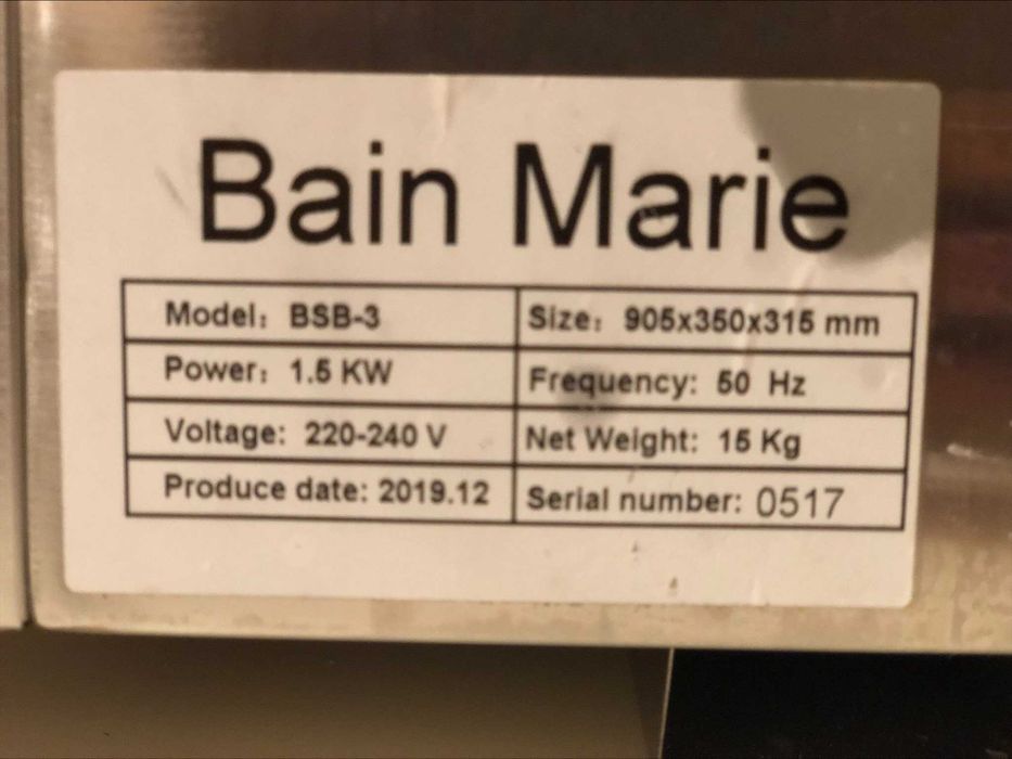 витрина за затопляне с водна баня-BAIN MARIE(9O5/350/315мм)-1.5KW-15kg=77евро
