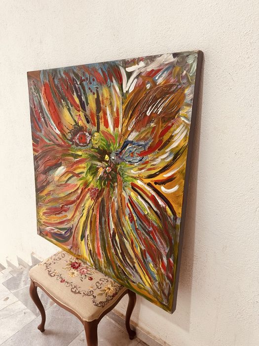 Голяма абстрактна картина 100×100 см – ръчно рисувана