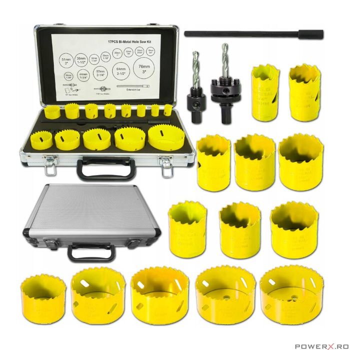 Set carote bimetal 17 piese, geanta, 19-76mm Verke