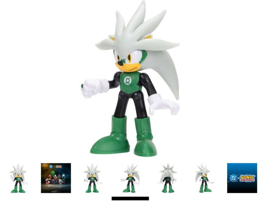 Нов DC x Sonic Silver alias Green Lantern Sonic 6 см оригинална екшън фигурка от Jakks Pacific, подвижна и детайлна, колекционерска опаковка - Соник