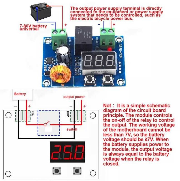 Modul protectie descarcare acumulator auto 12 24 36V auto cutoff