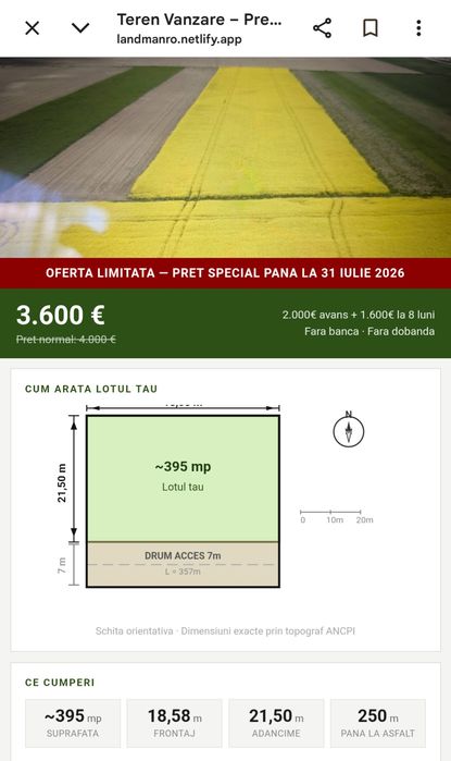 Teren extravilan 395 mp, Prejmer, Brasov - 3 600 euro