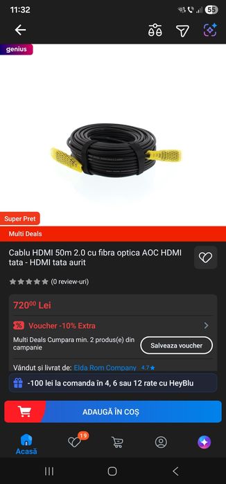 Cablu HDMI 50m, 4K, fibra optica