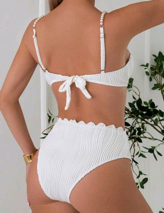 ПРОМО! Нов бански бял с презрамки перли, размер 38