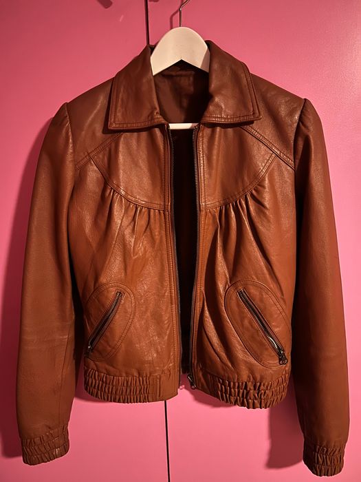 Италианско кафяво кожено яке ретро, S-M