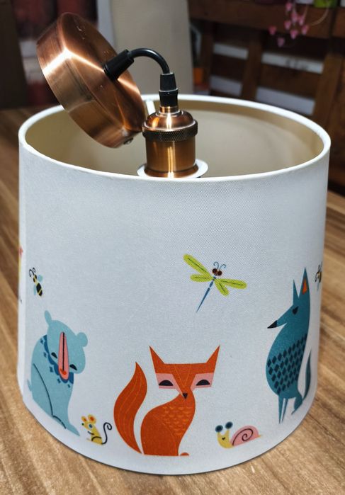 Lustra fixa cu abajur din material, IKEA, cu animalute, soclu E27