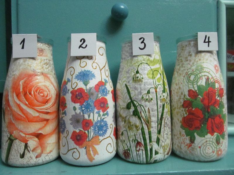 Вази, бурканчета от кафе и тенекиени кутии - декупаж