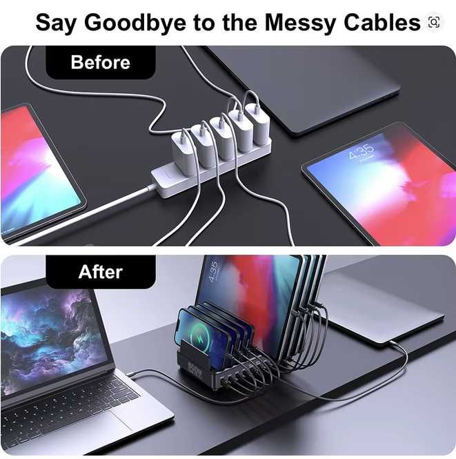 Зарядна станция за таблети, смартфони и лаптопи - Ueetop 600W USB Fast Charge 10-Port GaN Charging Station Laptop Tablet