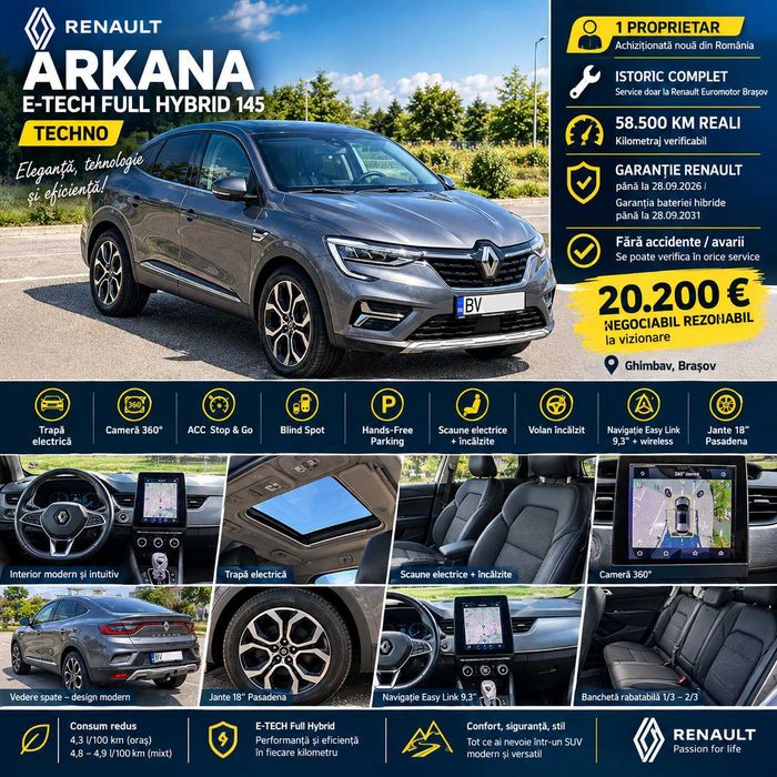 Renault Arkana E-Tech 145 CP, 1 Proprietar, Trapa