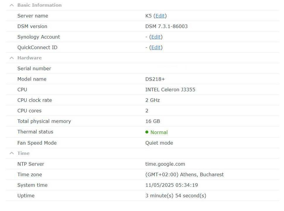 NAS мрежови сторидж Synology DS218+, 16Gb RAM, 2 bay