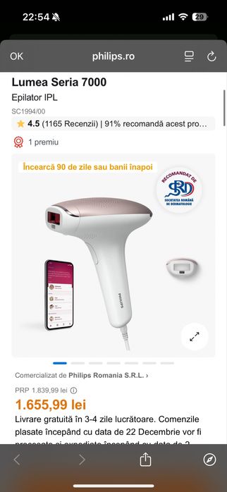 Philips Lumea Advanced SC1994/00 – Epilator IPL (alb/roz)