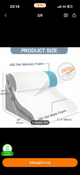 Perna ortopedica din gel si spuma cu memorie