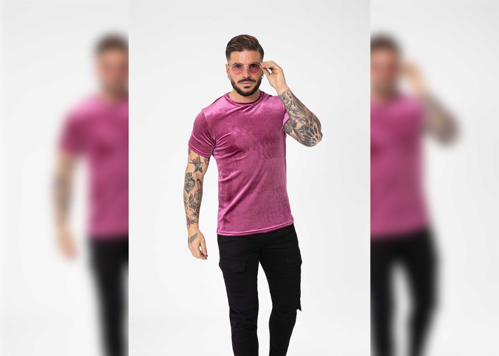 Tricou barbati, catifea, elastic, Visiniu