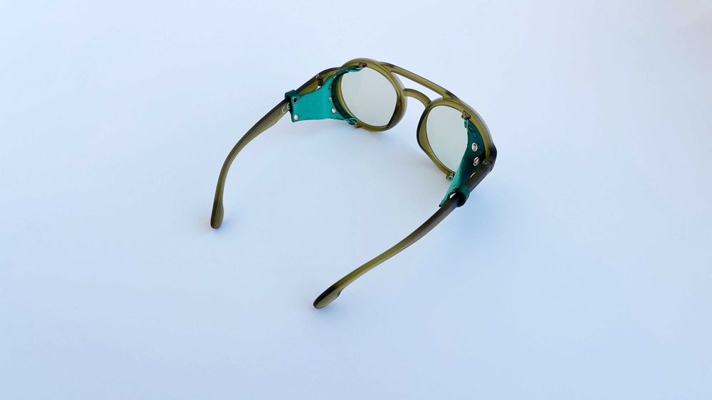 Ochelari de soare Rotunzi Steampunk Verzi cu Piele ecologica