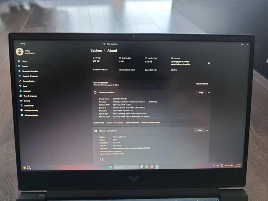 Laptop Gaming HP Victus 15 | Ryzen 5 | RTX 3050Ti | 8GB RAM