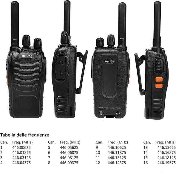 Stație walkie-talkie PMR446 , cu 16 canale PT88E ,Negru, 6 bucăți