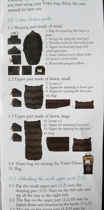 Voksi Urban, sac de iarnă extensibil, cu puf și lână, ca nou