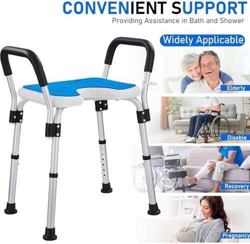 Нов Стол за къпане душ с подлакътници U-образна седалка син 150 кг възрастни и инвалиди