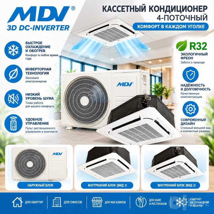 Кассетный кондиционер MDV MDCAС4-18HRFN8     5,28 кВт | Инвертор | R32