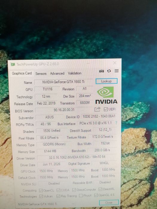 Видеокарта GTX 1660 Ti 6 gb