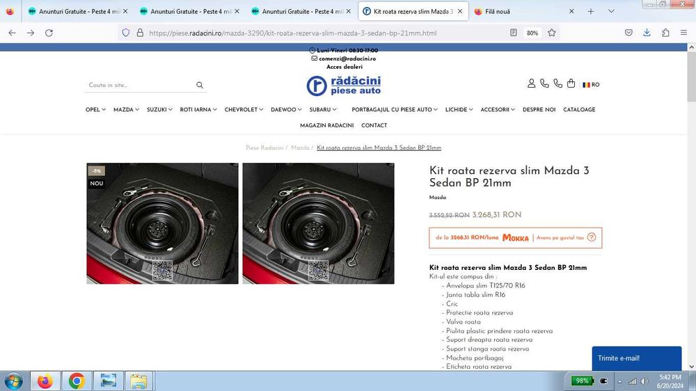 Roata de rezerva Slim Mazda 3 BP Originala Mazda Prindere 5x114.3