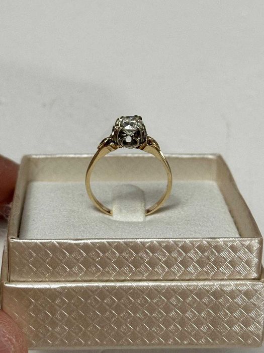 INEL AUR 14K si PLATINA + 1 DIAMANT TOP = 1.05CT. - Vintage - Rusia !