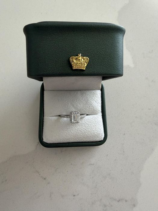 Inel de logodna - Aur alb 14k cu diamant certificat Emerald