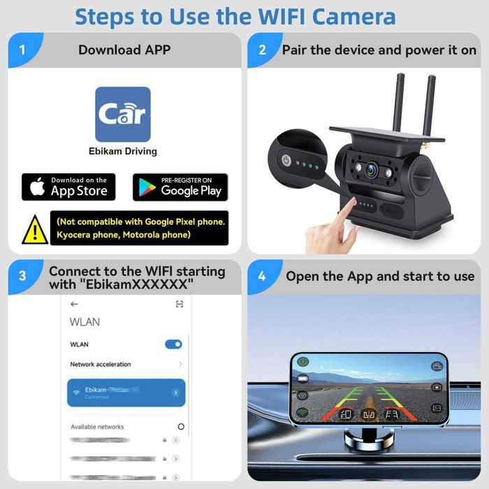 Ecoyoca Соларна безжична камера за заден ход, 1080P, дистанционно