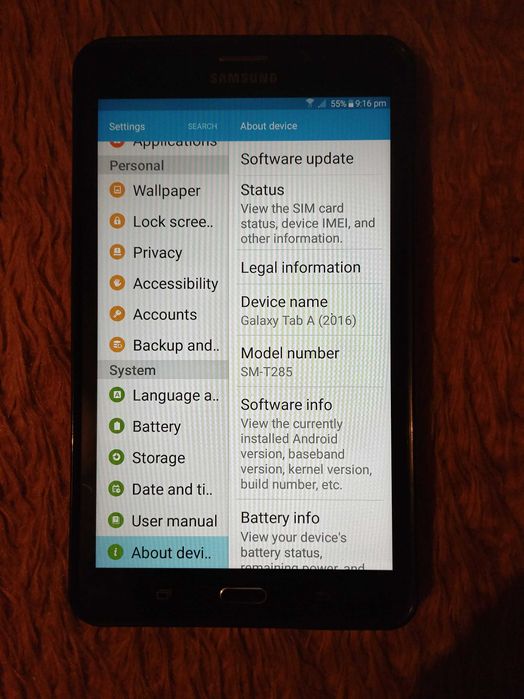 Samsung Galaxy Tab A6 Модел SM-T285