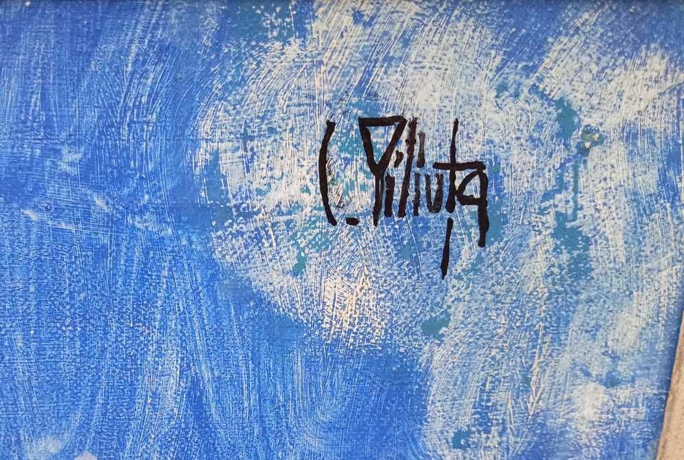 Tablou vechi - ulcior cu maci - semnat C. Piliuta